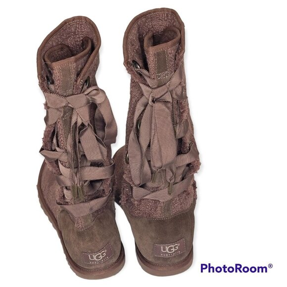 UGG Australia Textile Lace Up Boots Size 9 - Picture 2 of 6